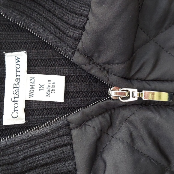 • Croft & Barrow Women's 1X Black Quilted and Sweater Zip-Up Cardigan, Like New - Picture 6 of 10